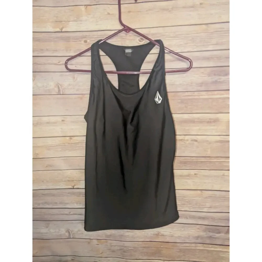 Volcom Women’s Black Racerback Tank Top Size Large Athletic Activewear Logo Shir - Picture 2 of 4